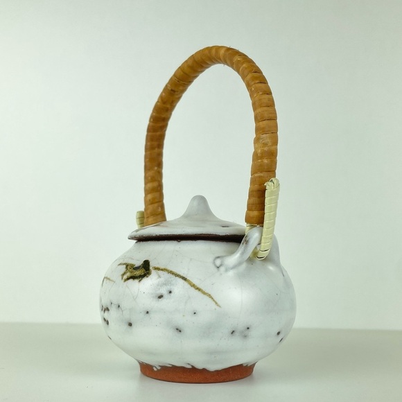 Handmade Miniature Stonewear Teapot Shoji Hamada Style Bamboo Handle Lidded Bird - Picture 7 of 16